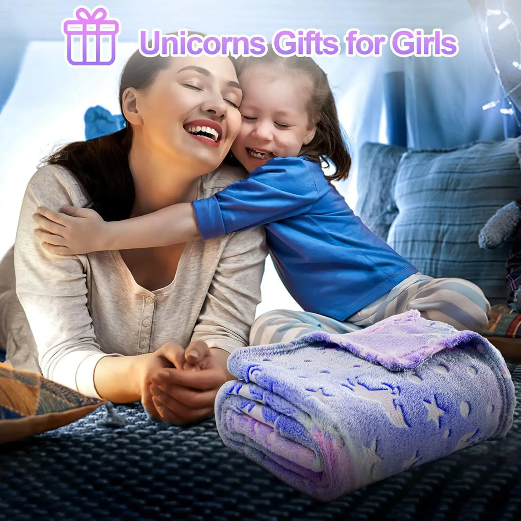 Unicorn Glow in The Dark Blanket, Unicorn Blanket for Girls/Kids, Unicorns Gifts for Girls Age 3-12, Toddler Blanket for Kids, S