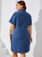 Plus Size Button-Down Casual Short Sleeve Denim Dress