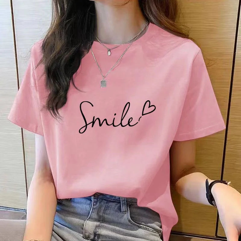 Tshirt Women Top Short Sleeve T Shirts New Korean T Shirt for Women T Shirt  Round Neck  Fashion TshirtPrinted T-Shirt for Women