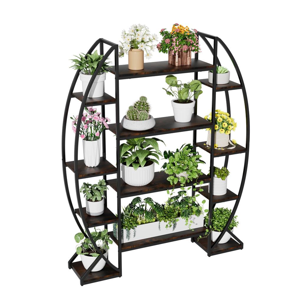 Half-Moon Shape Plant Stand Bookshelf, Multiiter Ladder, Garden Flower Rack for Home Patio Garden , Industrial Style