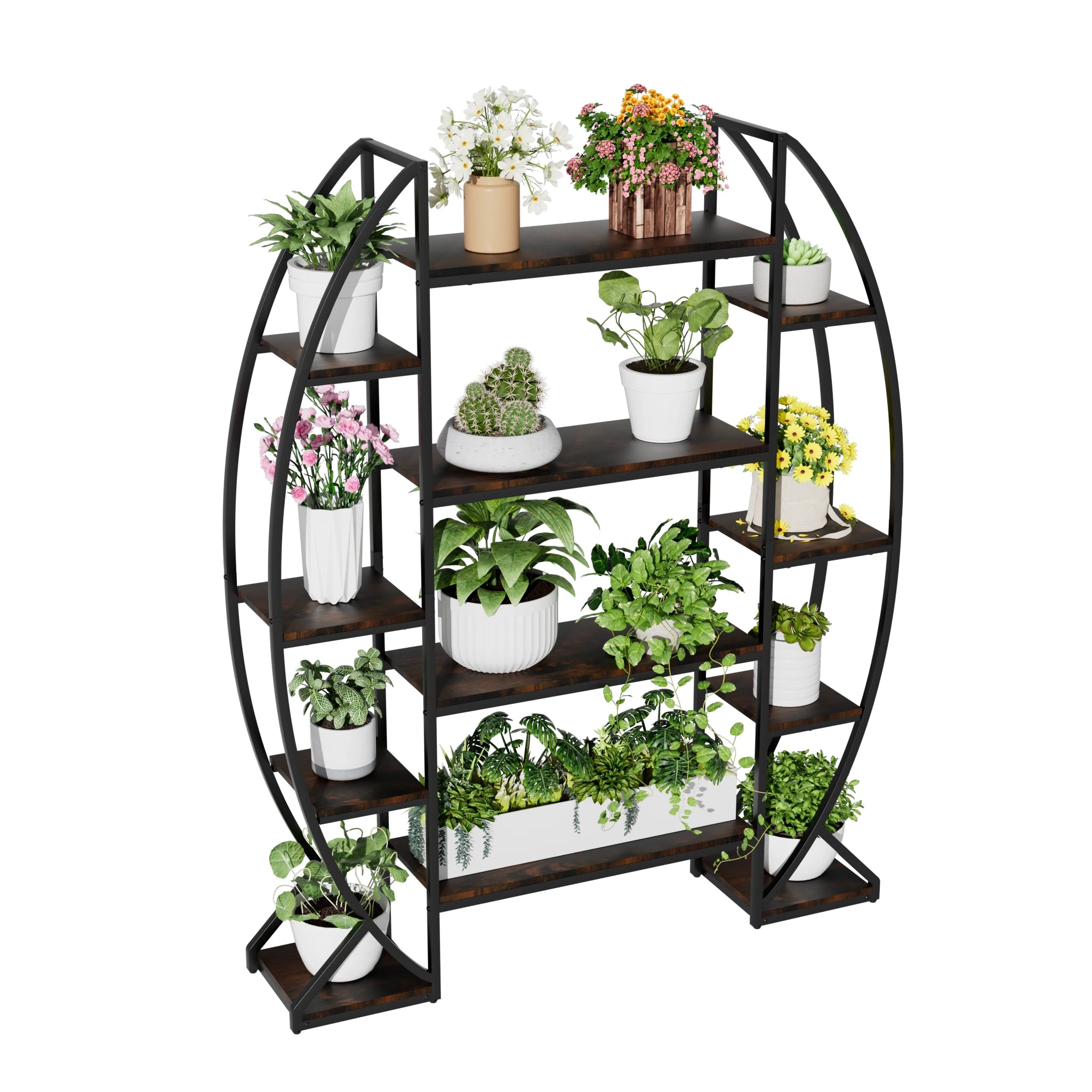 Half-Moon Shape Plant Stand Bookshelf, Multiiter Ladder, Garden Flower Rack for Home Patio Garden , Industrial Style