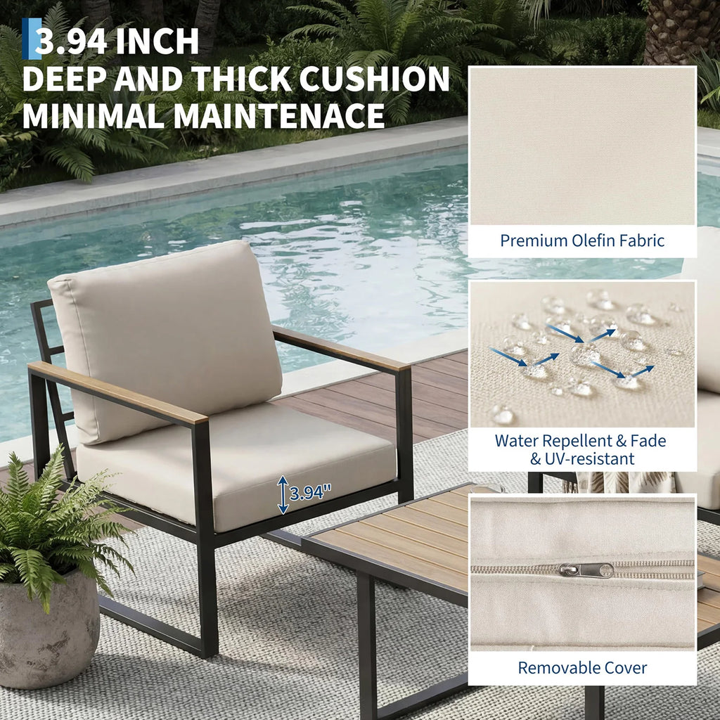 Modern 4-Piece Patio Furniture Set Outdoor Conversation Sectional Sofa With Coffee Table Thick Washable Cushions For Lawn Deck