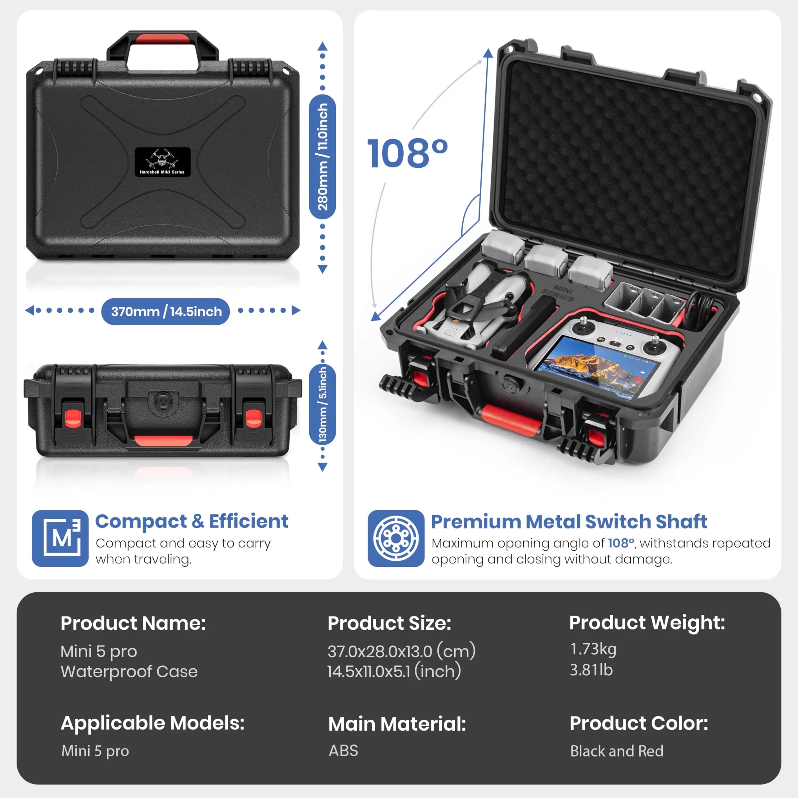 STARTRC Waterproof Hrad Case for DJI Mini 5 Pro Drone, Fly More Combo,RC2/RC-N3, Batteries(7 pcs), Charging Hub, 65W Charger, Filter Set & More Accessories