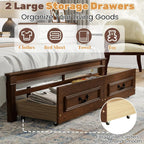 Farmhouse Queen Platform Bed Frame 46" Tall Headboard Solid Wood 2 Storage Drawers LED USB Charging No Box Spring Walnut Custom