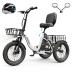 Spacewalk Electric Trike for Adults 1200W Peak Motor, 48V 15Ah Fat Tire 3 Wheel Electric Bike, 60 Miles Long Range Folding Cargo E Bike with Rear Basket, Adjustable Backrest Seat for Seniors-White