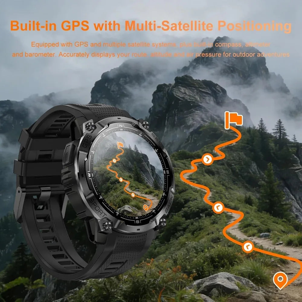 Military-Style Smartwatch for Men with GPS, AMOLED Display, Bluetooth Calling, and 170+ Sports Modes