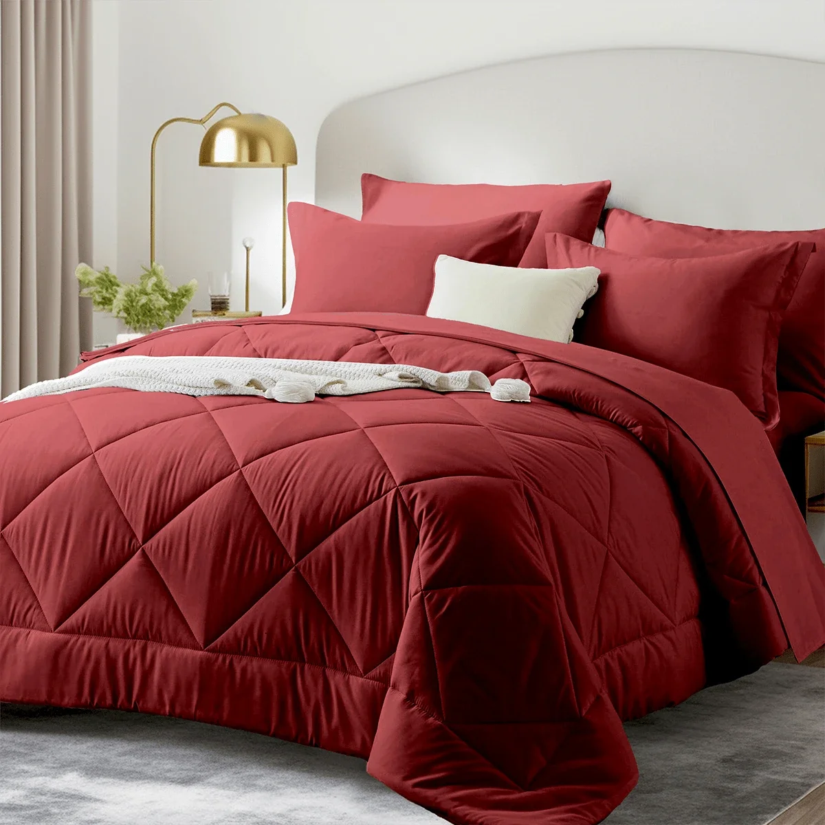 5/7 Piece Solid Color Bed Comforter Set Queen, Creative Geometric Pattern Design, Soft And Comfortable Summer Bedding Set