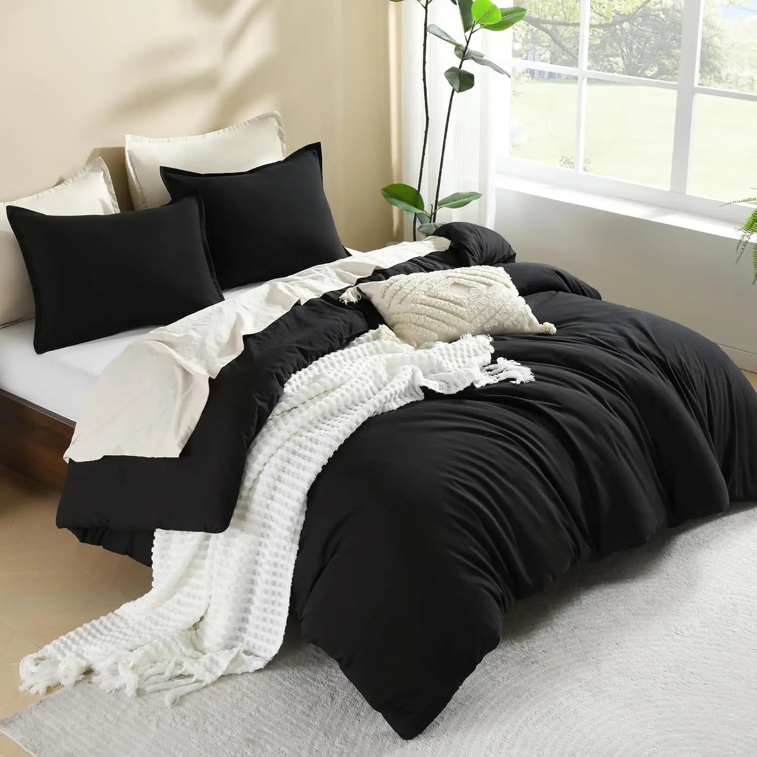 Luxury Soft 3-Piece Lightweight Comforter Set All-Season Fluffy Breathable Bedding Oversized King Queen Twin Size Solid Color Quilt with 2 Pillowcases Home Bedroom Decor Cozy Room Textiles Skin