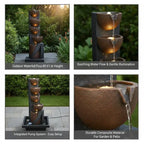 Outdoor Water Fountain, 49.61 in Height Fountain and Waterfall, 5-Tier Floor Standing Jar-Shaped Cascading Fountains with LED Light and Pump, for Outdoor Indoor Garden, Home, Patio & Backyard