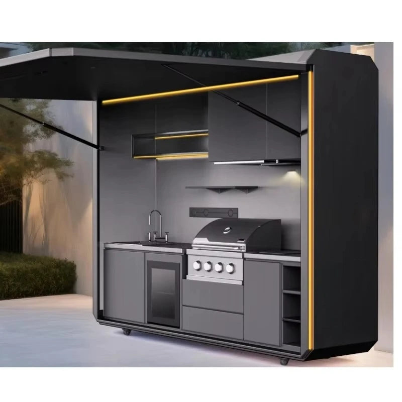 Hot Sale  Capsule House  Outdoor BBQ Modular Kitchen Modern Premium Style with Integrated Cultured Stone Tiny House