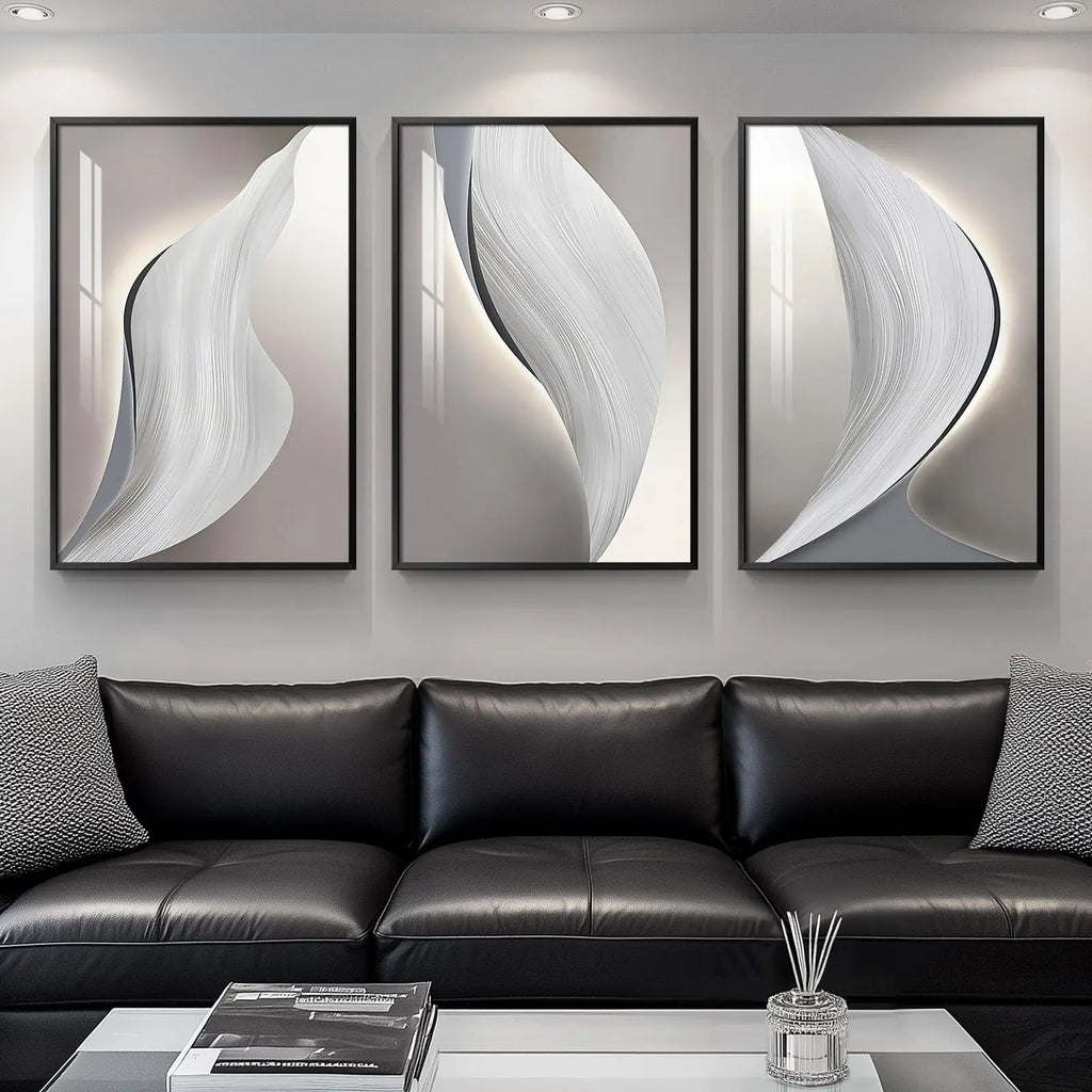 Large Framed Modern Wall Art for Living Room, 3 Piece Black and White Abstract Contemporary Pictures Artwork Decor, Geometric Luxury Bright Style Prints Paintings for Hallway and Office 24x36 Inch