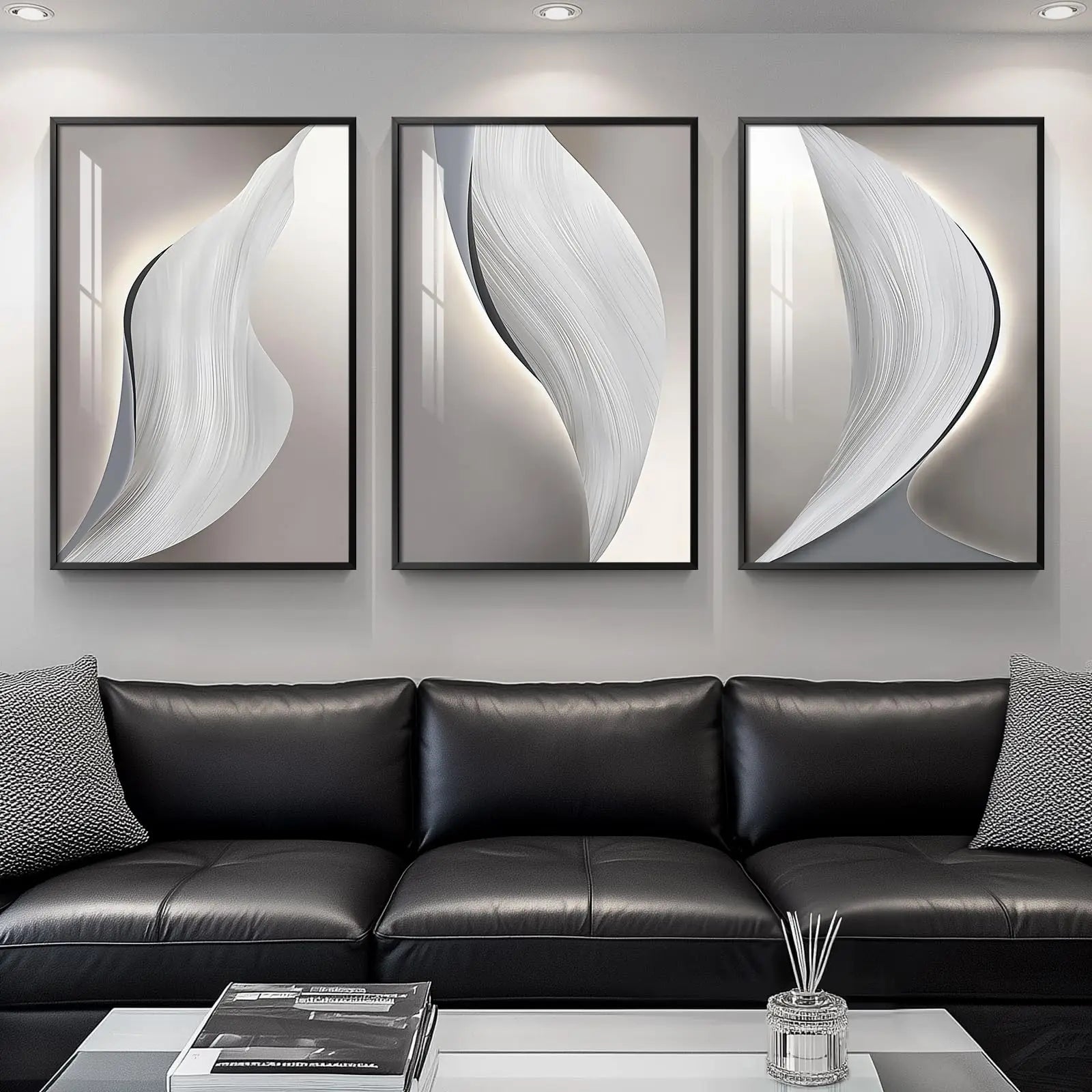Large Framed Modern Wall Art for Living Room, 3 Piece Black and White Abstract Contemporary Pictures Artwork Decor, Geometric Luxury Bright Style Prints Paintings for Hallway and Office 24x36 Inch