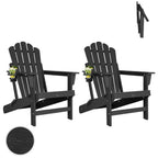 Folding Adirondack Chairs Set of 2, All Weather HDPE Wood Texture Fire Pit Chairs with Cup Holder for Outdoor, Customized