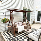 2 Person Wicker Porch Swing Chair with LED Light and Cushions for Outdoor Relaxation