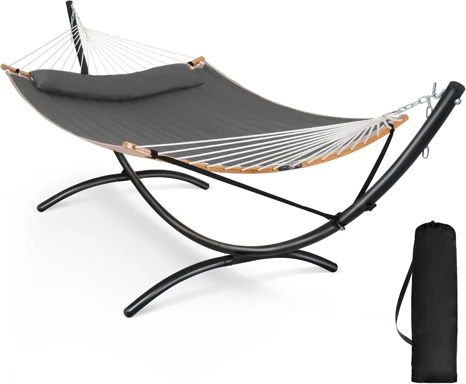 Outdoor Standing Patio Hammock with Foldable Stand in Dark Gray, Patent Pending