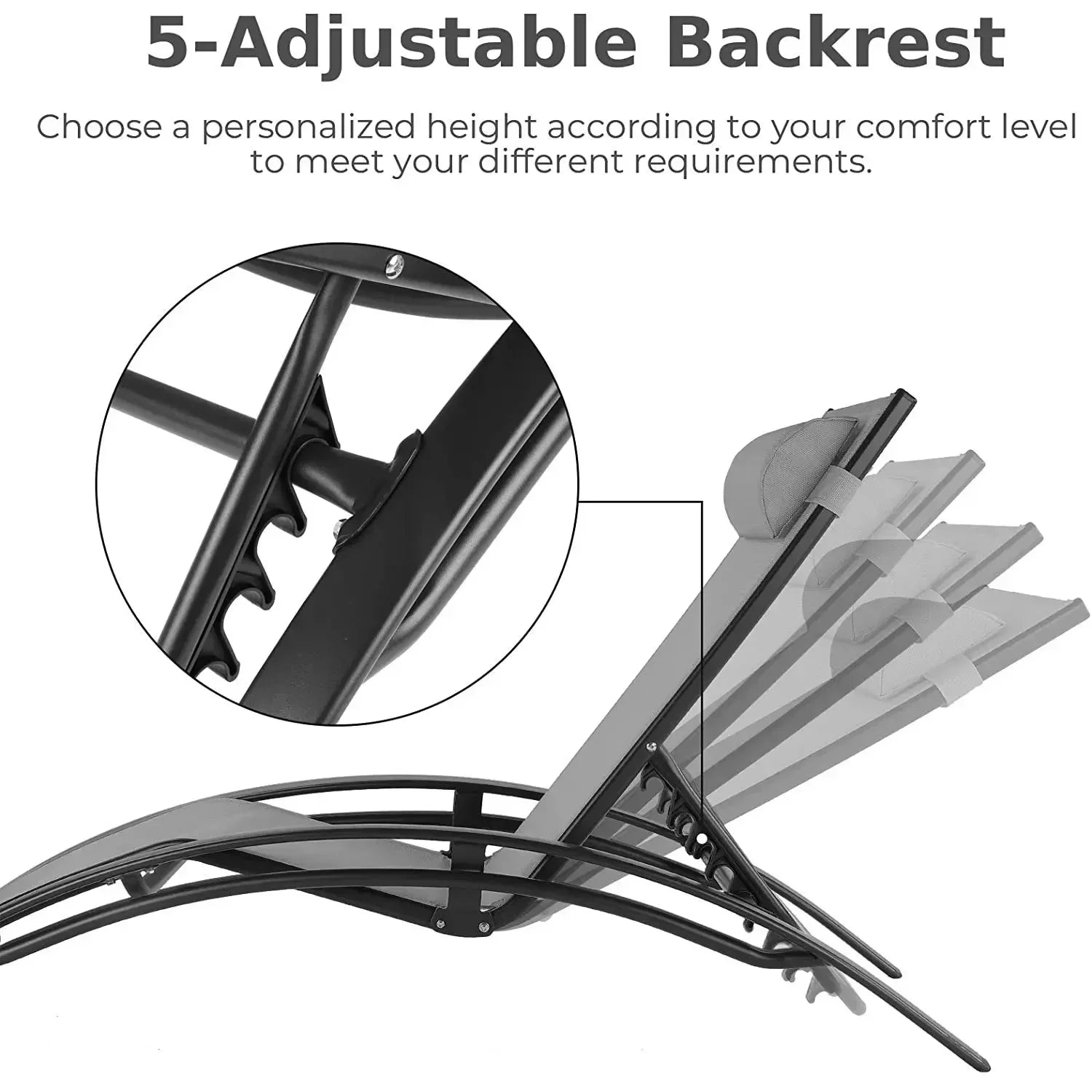 Garden Sun Loungers, Set of 2 with Side Table and Cushions, Aluminum,Weather Resistant,5-Way Adjustable Backrest,for Garden,Pool