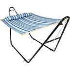 Double Hammock with UV-Resistant Fabric and Stand - 440 lbs Capacity, Quick Dry, Pillows and Chains Included, Misty Beach Style