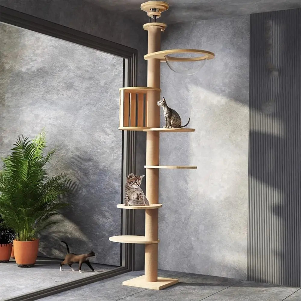 Adjustable Height Cat Tree (95-108in) with 4.33in Wide Scratching Post, Hammock, and Sisal Rope - Supports Up to 110 lbs