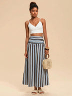 Travachic Women's Ruched Striped Casual Vacation Midi Skirt