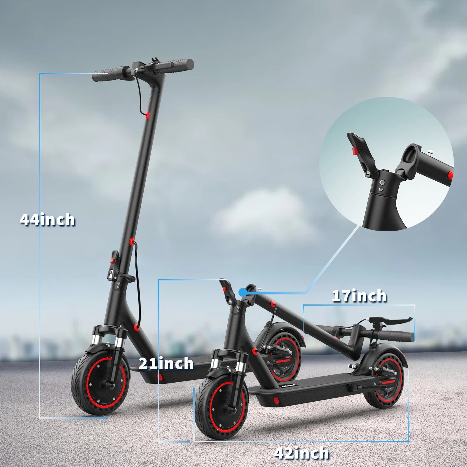 8.5inch Solid Tire Electric Scooter 10.5Ah Powerful Battery 19mph APP Smart Control Scooter 23miles Max Range Double shock absorption for Adult