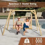 Durable 2-Seat Wooden Porch Swing with A-Frame Stand, Outdoor Patio Swing Bench, High Capacity for Backyard or Garden