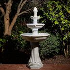 3-Tier Resin Patio Waterfall with Pump and LED Light, Sand Beige Outdoor Floor Fountain for Garden and Backyard