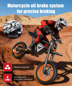 Y66 FREEBOY Adult Electric Dirt Bike 2000W Rear Motor 48V 22.5Ah Battery 34MPH Max Speed 12"+10" All Terrain Fat Tire Off Road Electric Motorcycle Hydraulic Disc Brake Electric Motorbike for Outdoor Mountain Trail Riding