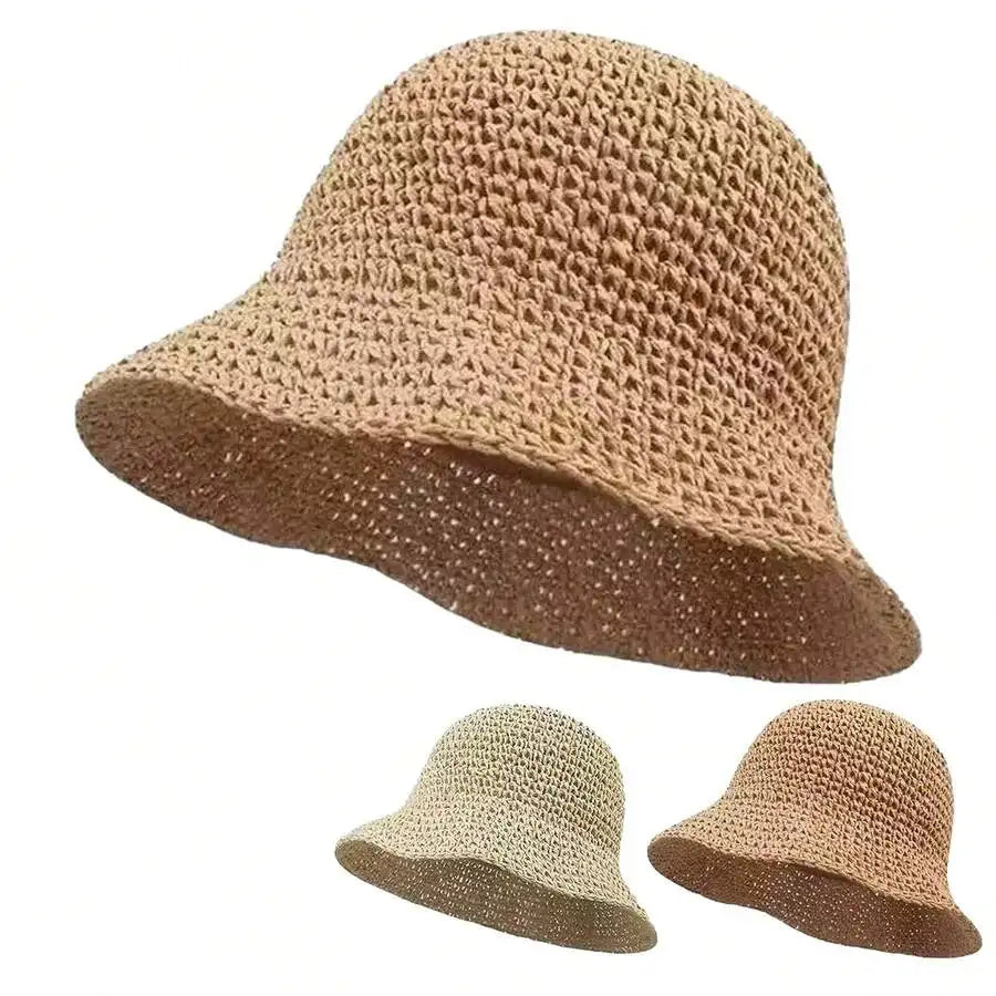 1pc Women's Bucket Hat, Hollow Woven Bucket Hat, Fashionable Bucket Cap, Casual For Spring/Autumn Outings, Travel, Beach,