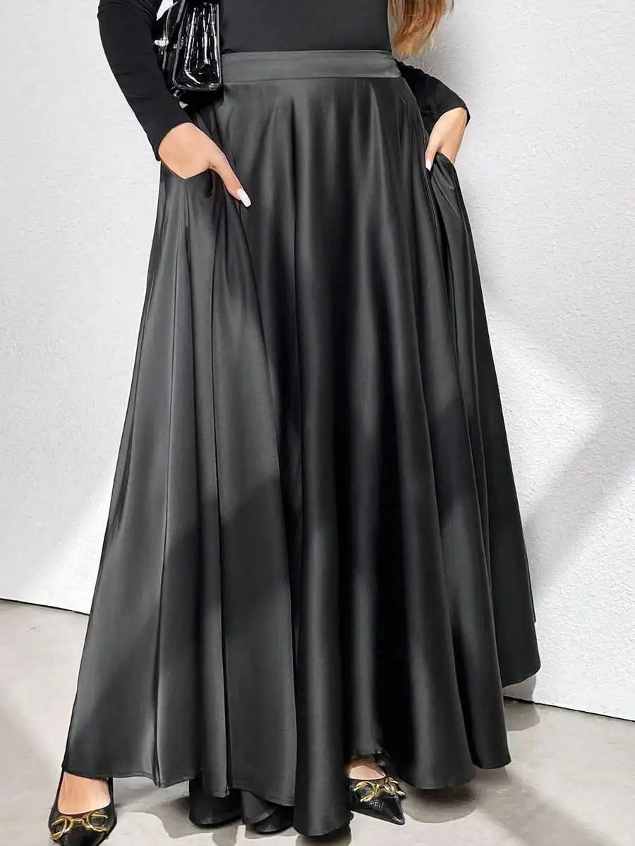 Elegant Solid Color Flared Maxi Skirt For Women Autumn