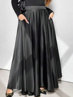 Elegant Solid Color Flared Maxi Skirt For Women Autumn