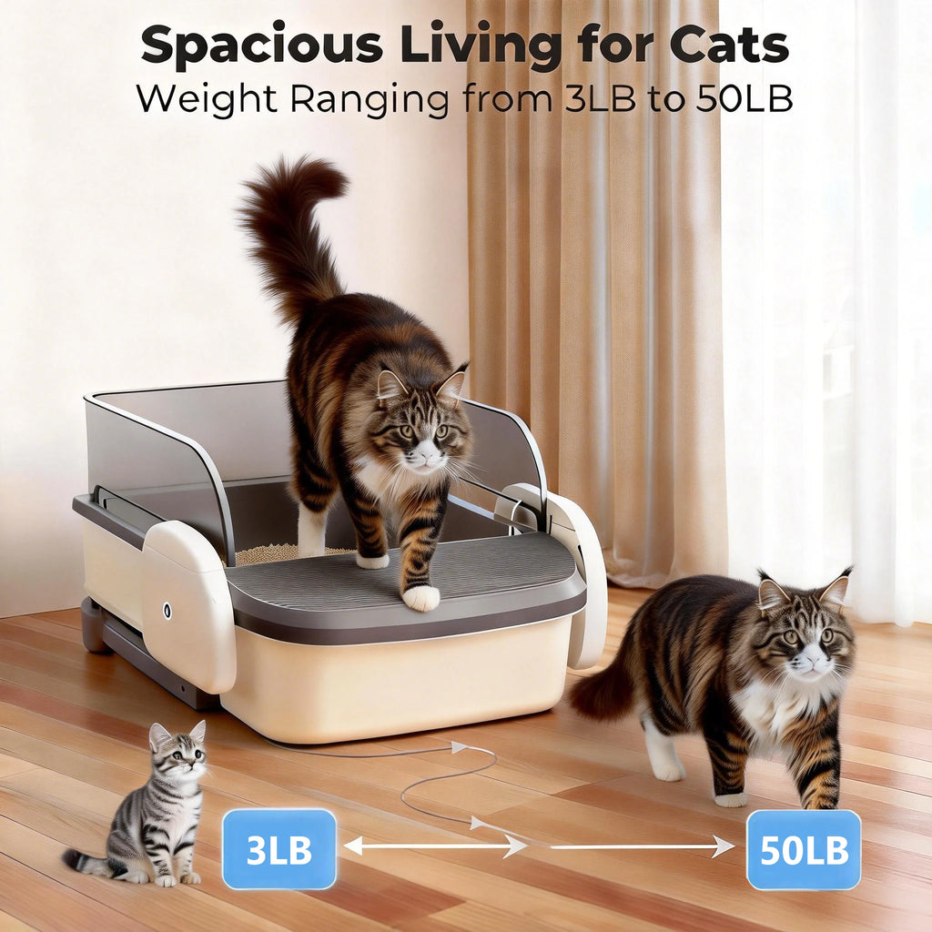 Automatic Litter Box Self Cleaning Odor Control for Cats 3LB to 50LB XX-Large Capacity APP Control Safety Sensor Multi-Cat Use，