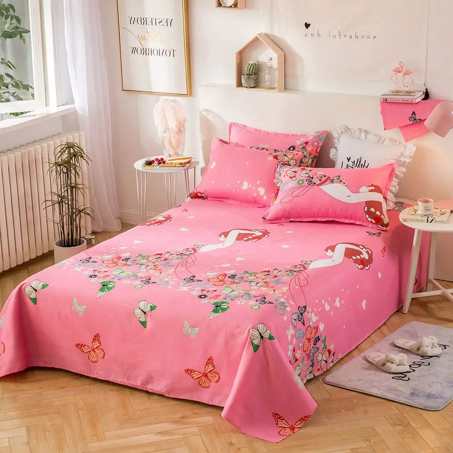 3pcs/Set Home Textile Bed Sheet Set with Pillowcases Cotton Material Lovers Room Bedding Room Flat Sheet