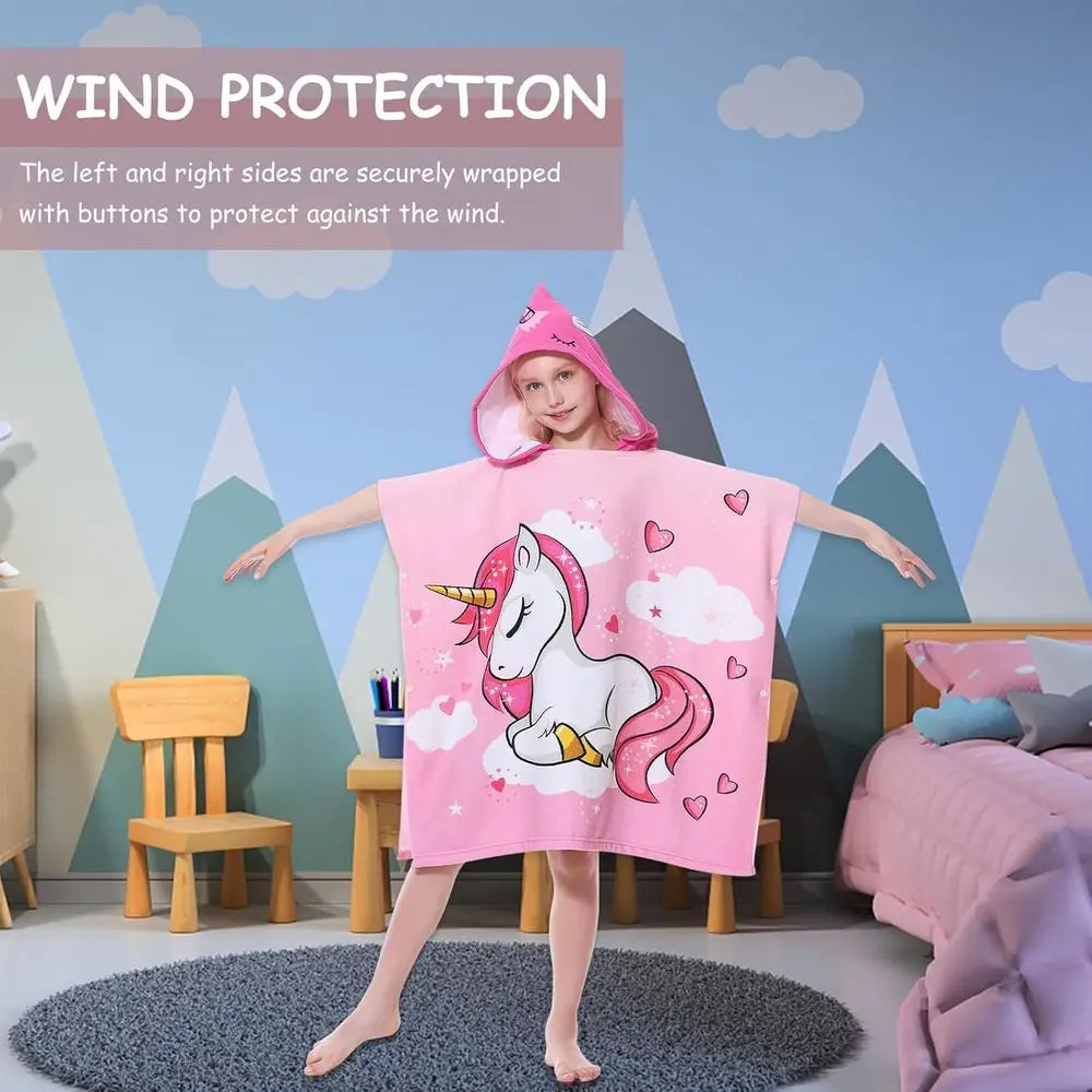 Children's Hooded Microfiber Poncho Towels, Quick-Drying Beach Cover-ups, Bathrobes for Pool and Bath