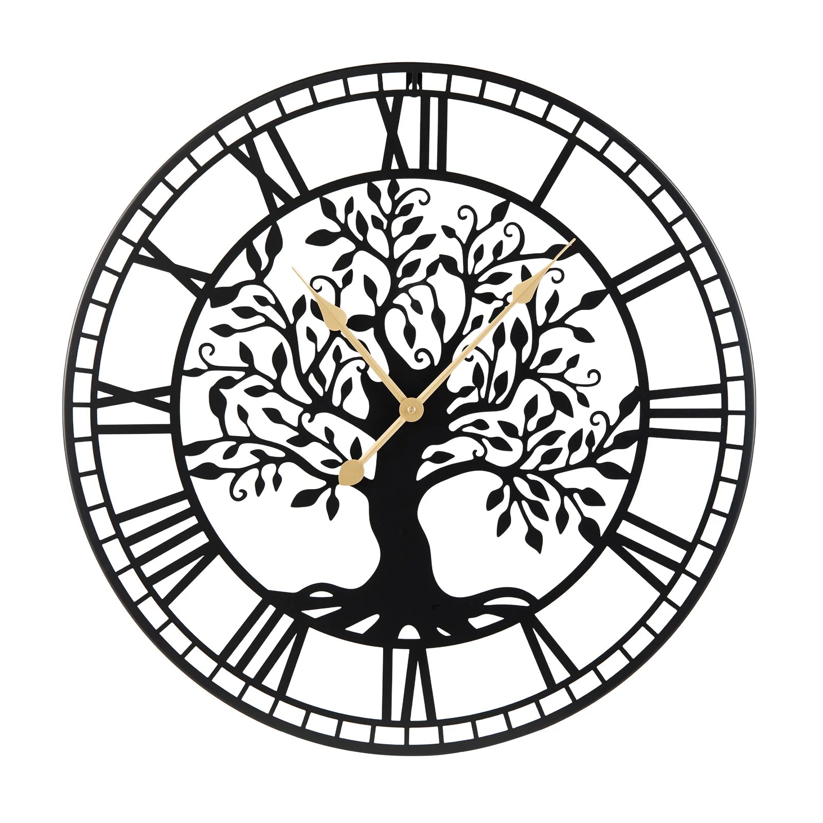 Large Wall Clock, 27” Tree of Life Big Metal Clock, Non-Ticking Decorative Clock