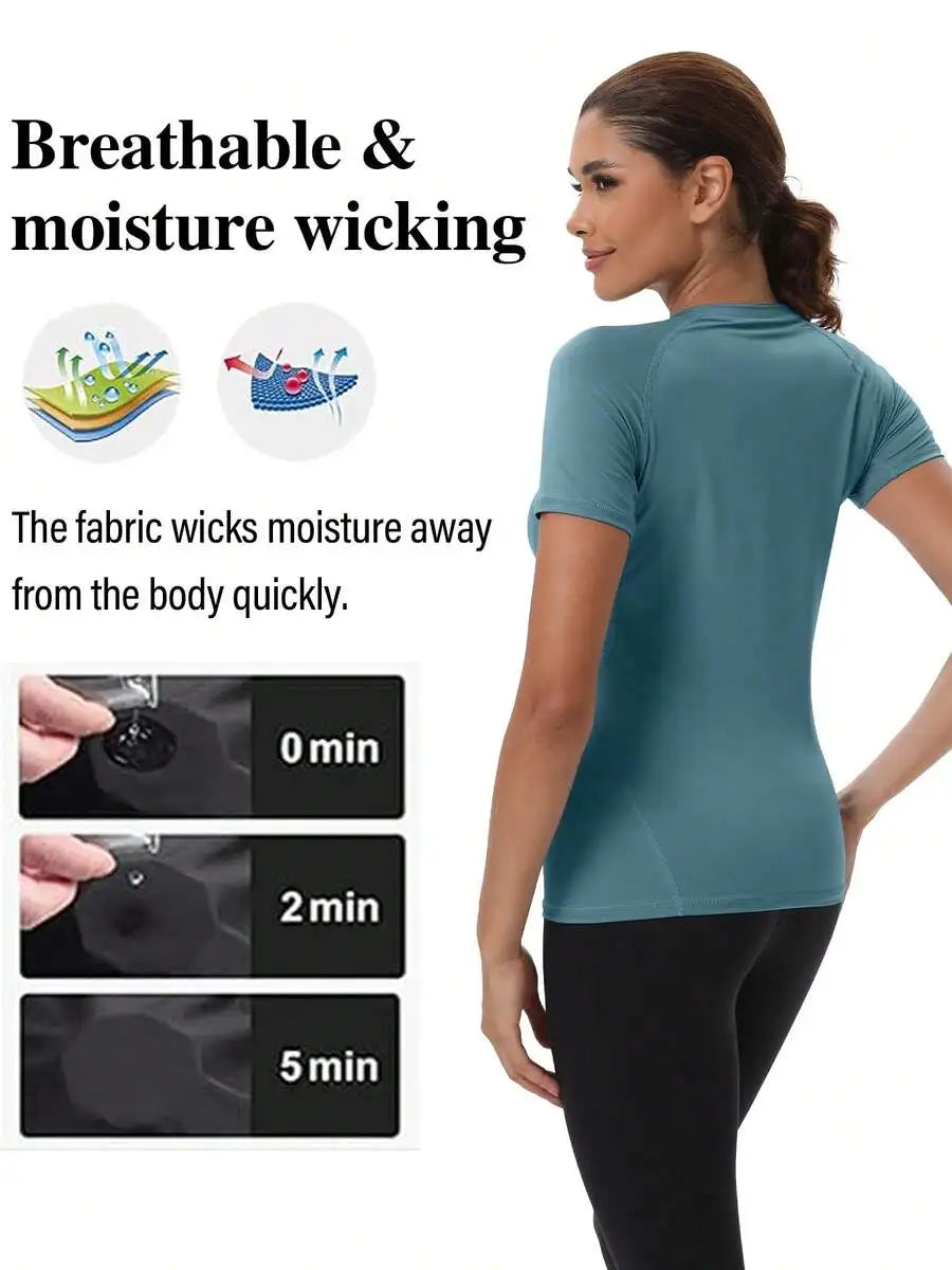 Women's 4Pcs Crew Neck Short Sleeve Tees Set: Tight Fit Casual Workout Tops for Summer & Autumn, Multi-Color