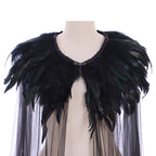 Gothic Black Feather Cloak Unisex Medieval Cape Shawl Mesh Festival Rave Role Playing Cosplay Costume Carnival cloak