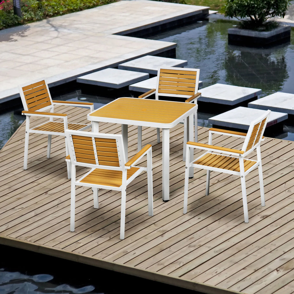 5Pc Outdoor Table and Chairs, Aluminum Patio Dining Set for 4 W/ Hdpe Materials Dinner Table with Umbrella Hole Yellow