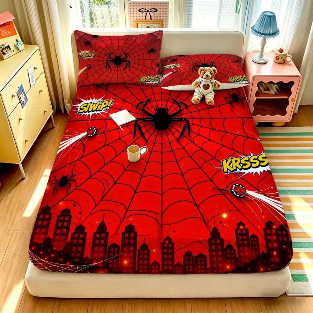 3pcs Spider Animal Printed Coreless Bed Sheet Summer Set Multi Size Comfortable Bedding Decoration Machine Washable