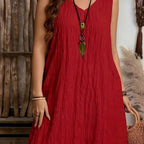 Plus Size, Plus-size Women's Solid Color V-neck Dress, Suitable for Spring and Summer Wear