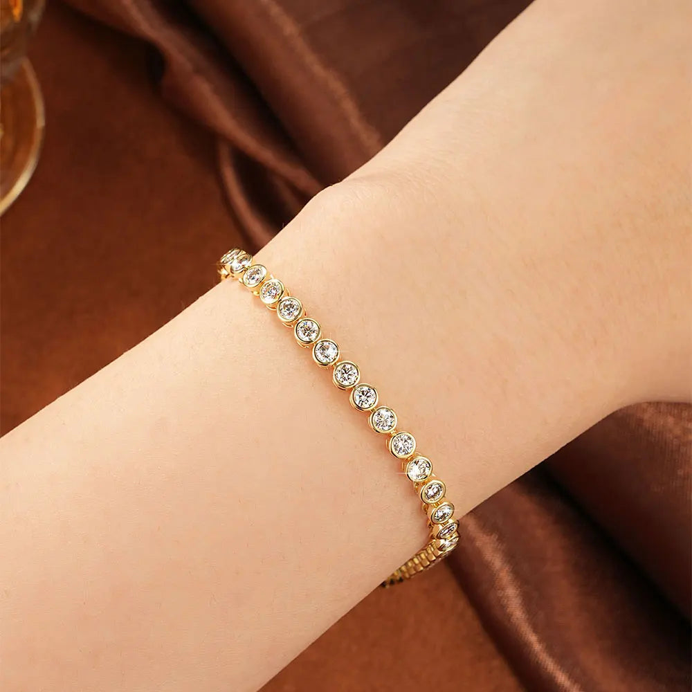 OXTAO Bezel Set Moissanite Tennis Bracelet 14K Gold Filled D Color VVS1 Round Cut Imitation Diamond Bracelet Gifts for Women