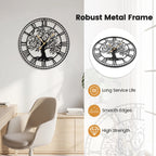 Large Wall Clock, 27” Tree of Life Big Metal Clock, Non-Ticking Decorative Clock