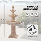 3-Tier Bubbler Fountain, 48.4 Outdoor Waterfall for Yard and Garden Decor
