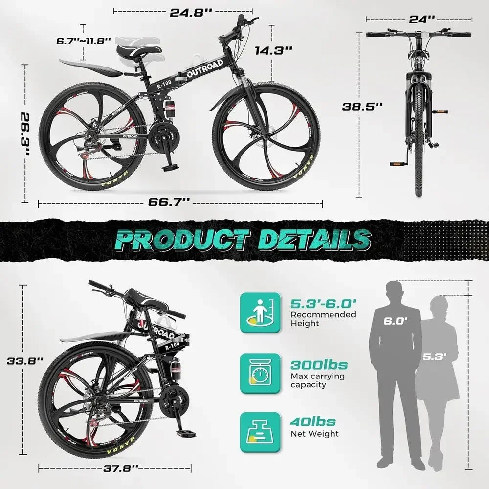 26 Full Suspension Mountain Bikes with Dual Disc Brakes, High Carbon Steel Frame, Suitable for Adults, Men, Women, and Teens - B