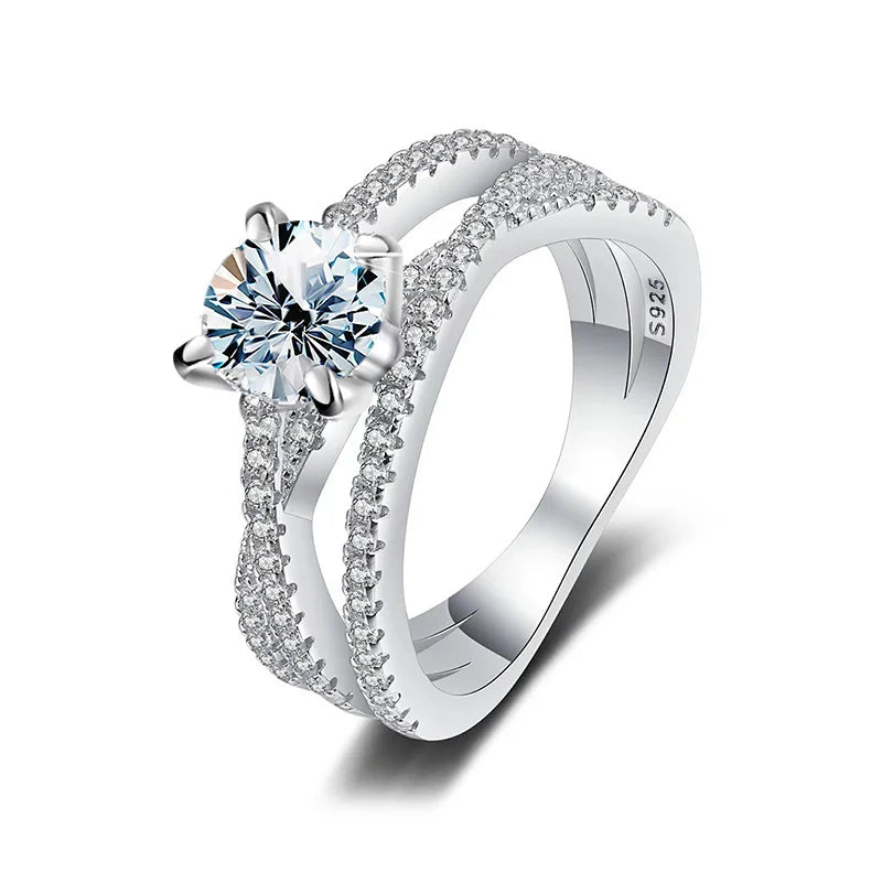 Elegant Round 1CT Moissanite Diamond Pledge Love Rings for Women S925 Sterling Silver Engagement Wedding Luxury Fine Jewelry