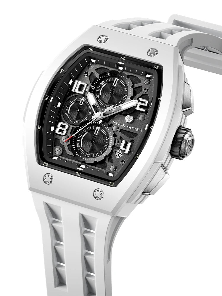 TSAR BOMBA Watch for Men Luxury Brand Tonneau Design Waterproof Clock Stainless Steel Wristwatch Fashion Rectangle Mens Watch