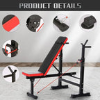Red Adjustable Folding Weight Bench for Full Body Workouts with Bar Rack - Home Gym Equipment