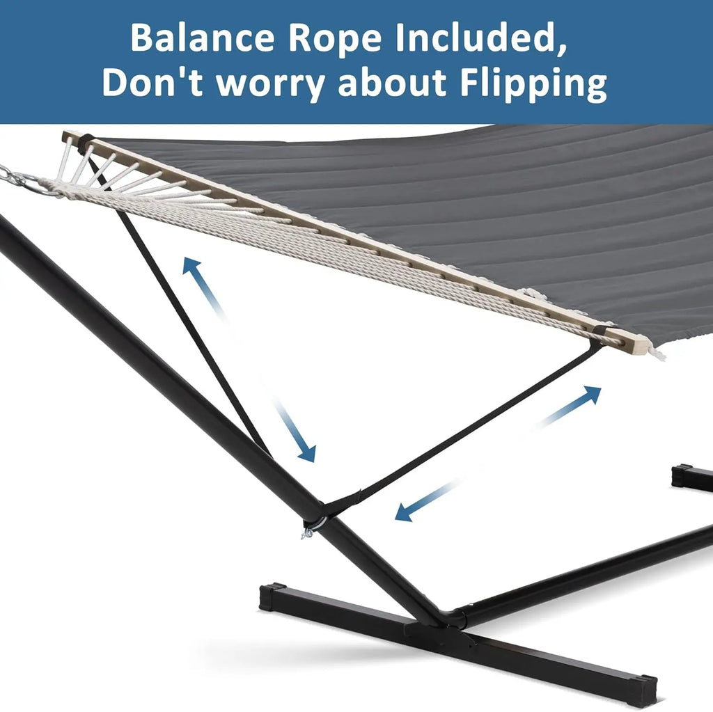 Outdoor Use, 2 Person Heavy Duty Portable Hammock with Stand, 475 lbs Capacity, Dark Grey Color