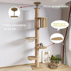 Adjustable Height Cat Tree (95-108in) with 4.33in Wide Scratching Post, Hammock, and Sisal Rope - Supports Up to 110 lbs