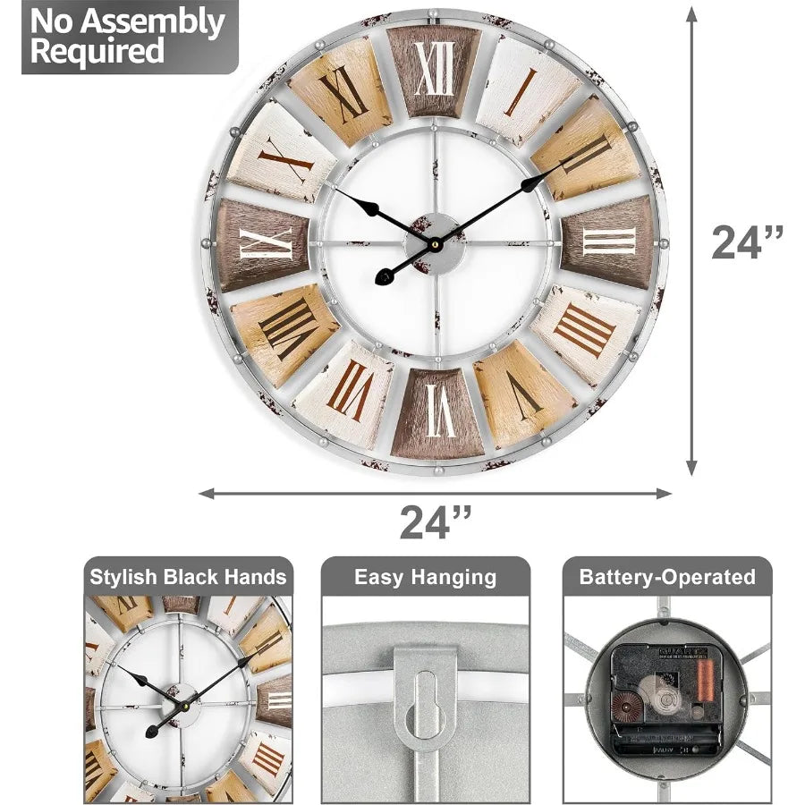 Decorative Large Metal Wall Clock for Living Room - Modern Farmhouse Wall Décor