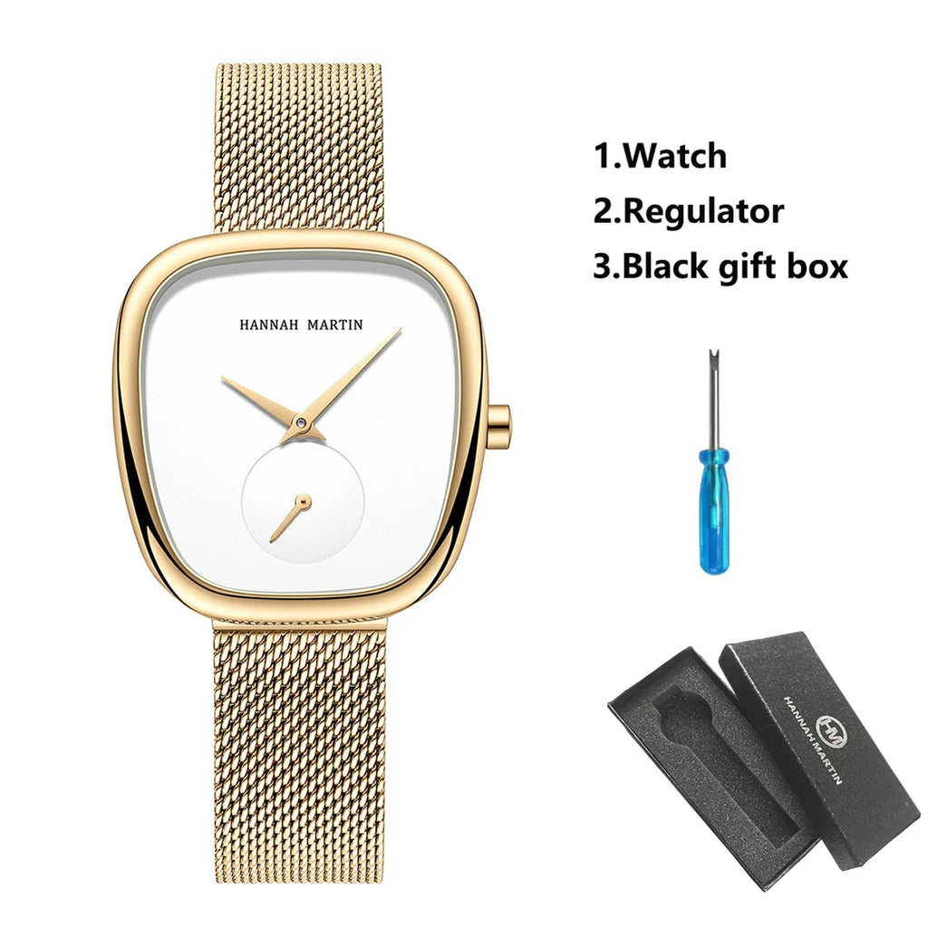 US Local Shipping Women's Watch Oval Rose Gold Case 34mm White Minimalist Dial Original Clock Quartz Movement, Creative Sub Dial, Stainless Steel Mesh Belt, Daily Matching, Work Commuting, Women Jewelry Watch
